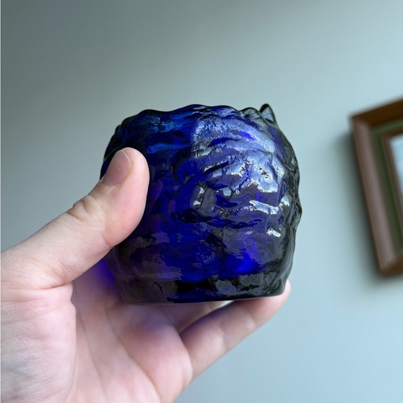 2 Vintage Cobalt Blue Brutalist Glass Votive Tealight Candle Holders - Picture 12 of 14